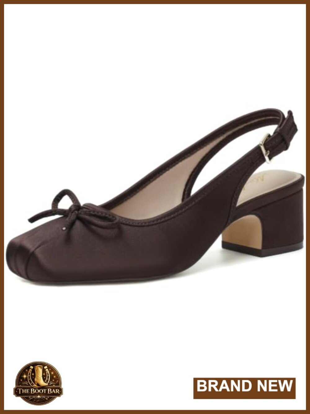 Low Block Heel Slingback Pumps Square Toe Satin Mary Jane with Bow